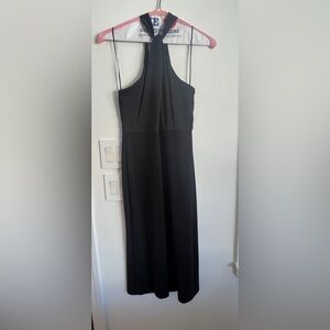 Black Twisted Neck Halter Midi Dress